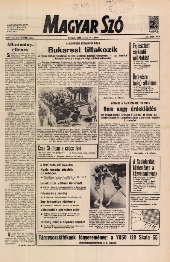 Magyar Szó, 46. évf. 1989. június 19. 165. sz. 1–20. oldal