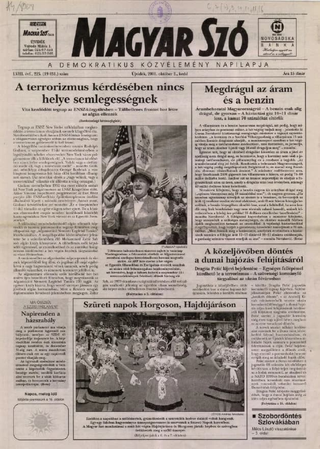 Magyar Szó, 58. évf. 2001. október 2. 225. sz. 1–16. oldal