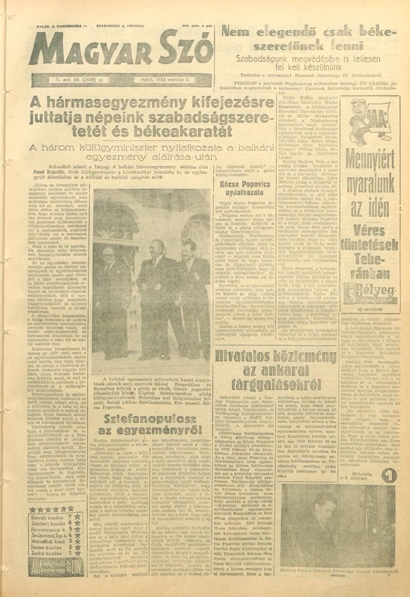 Magyar Szó, 10. évf. 1953. március 2. 60. sz. 1–10. oldal