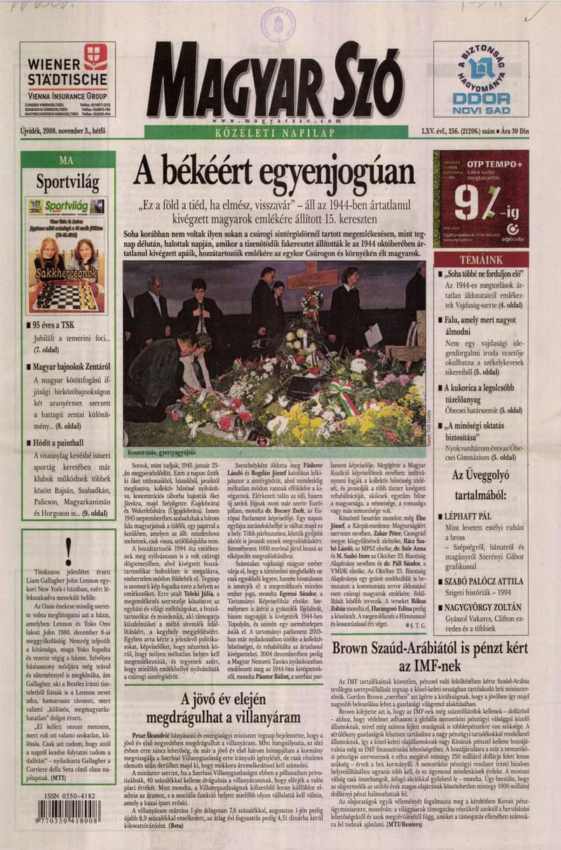 Magyar Szó, 65. évf. 2008. november 3. 256. sz. 1–16. oldal