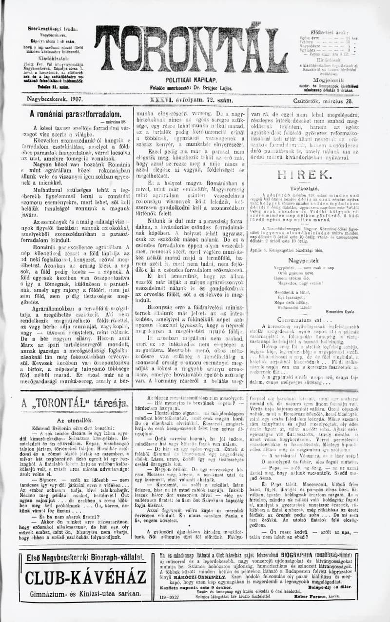 Torontál, 36. évf. 1907. március 28. 72. sz.