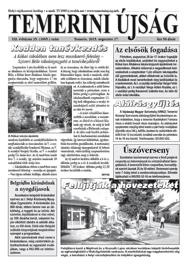 Temerini Újság, 21. évf. 2015. augusztus 27. 35. sz.