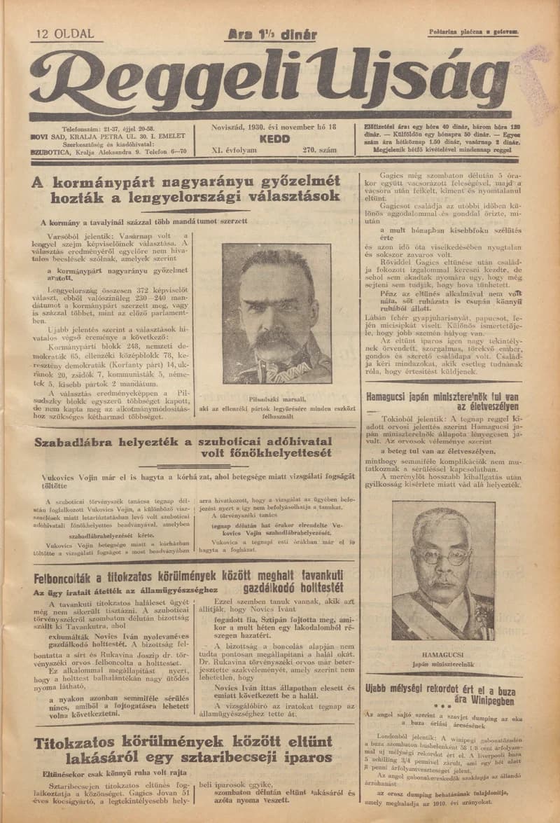 Reggeli Újság, 11. évf. 1930. november 18. 270. sz.