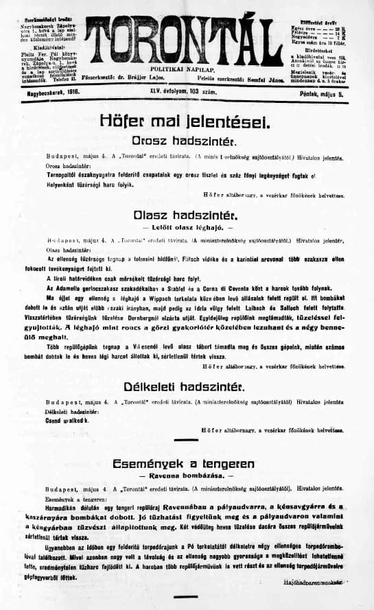 Torontál, 45. évf. 1916. május 5. 103. sz.
