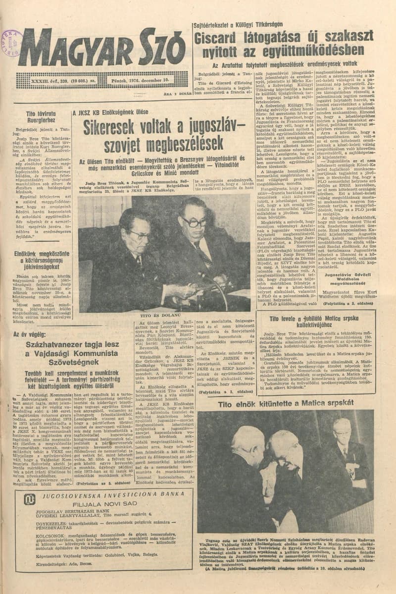 Magyar Szó, 33. évf. 1976. december 10. 339. sz. 1–16. oldal