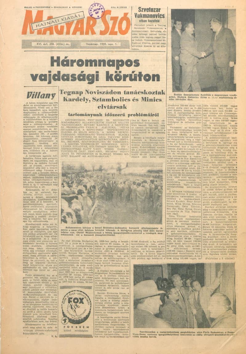 Magyar Szó, 16. évf. 1959. november 1. 258. sz. 1–24. oldal