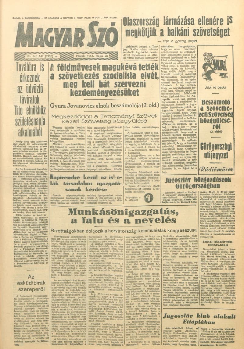 Magyar Szó, 11. évf. 1954. május 28. 142. sz. 1–8. oldal