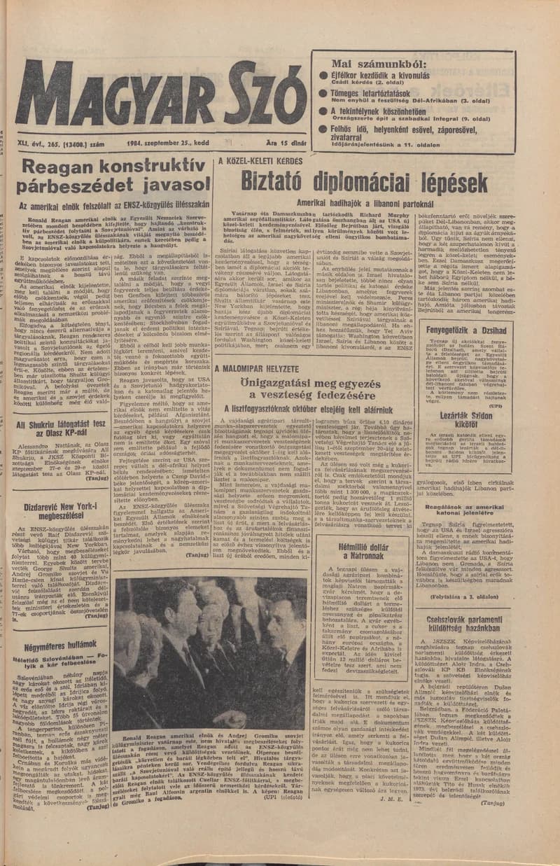 Magyar Szó, 41. évf. 1984. szeptember 25. 265. sz. 1–20. oldal