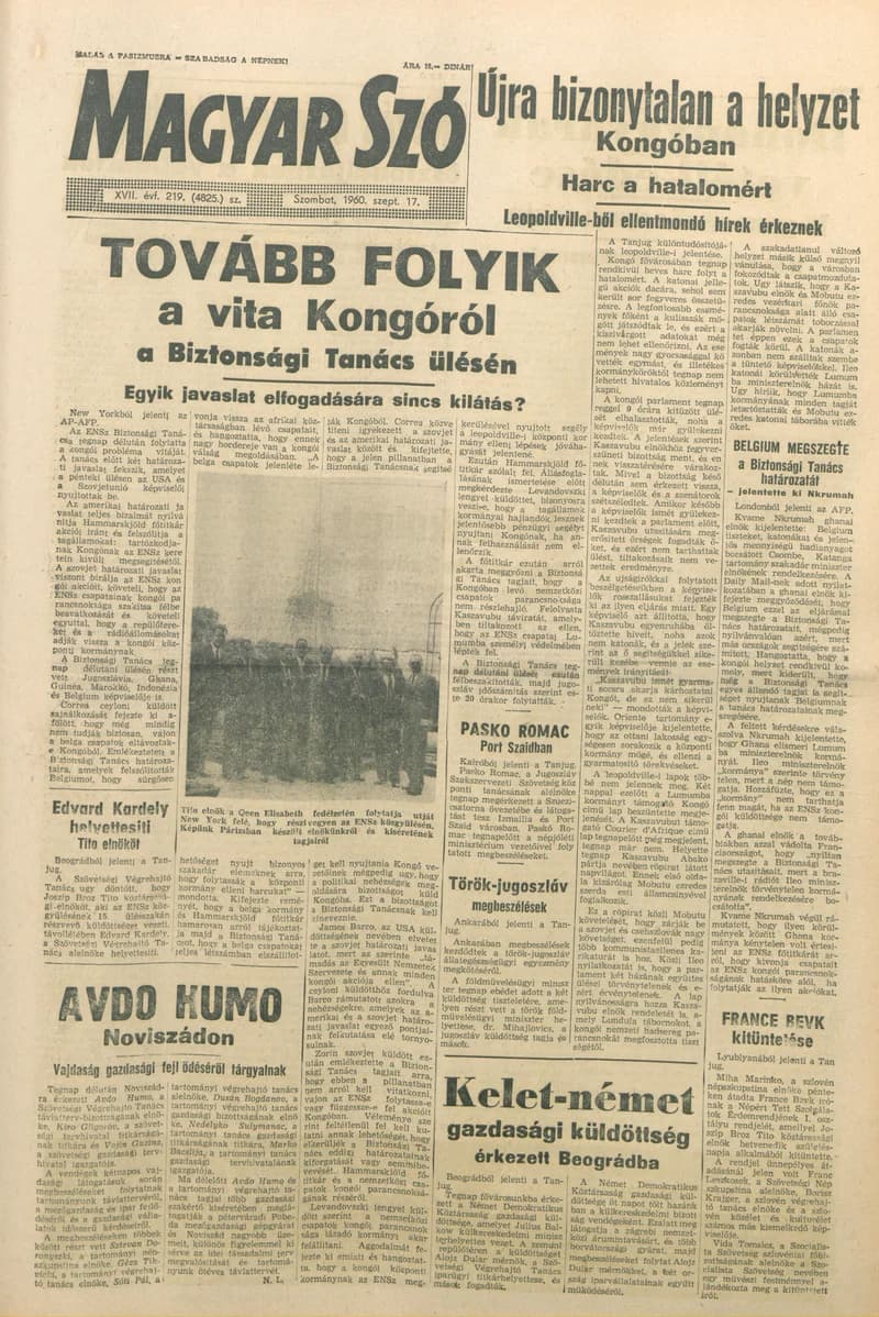 Magyar Szó, 17. évf. 1960. szeptember 17. 219. sz. 1–28. oldal