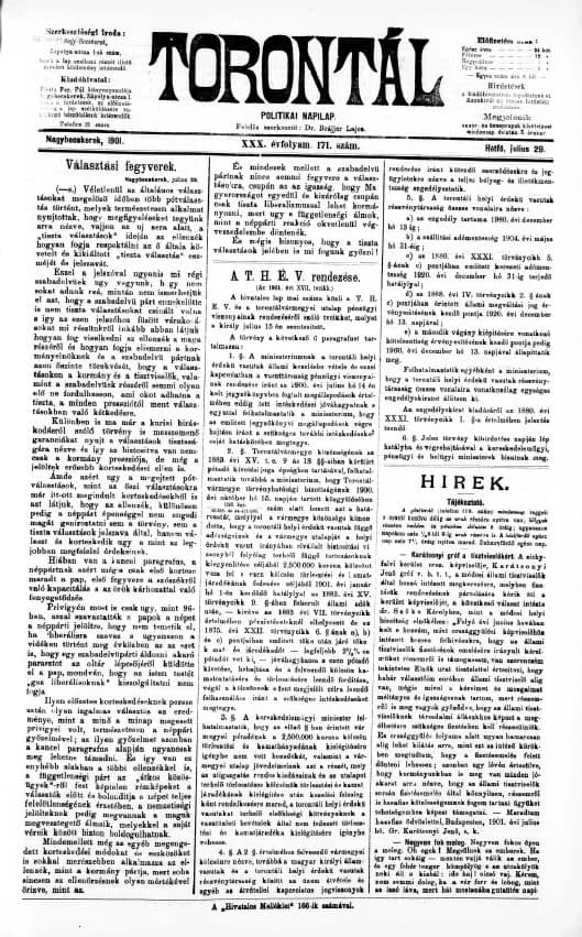 Torontál, 30. évf. 1901. július 29. 171. sz.