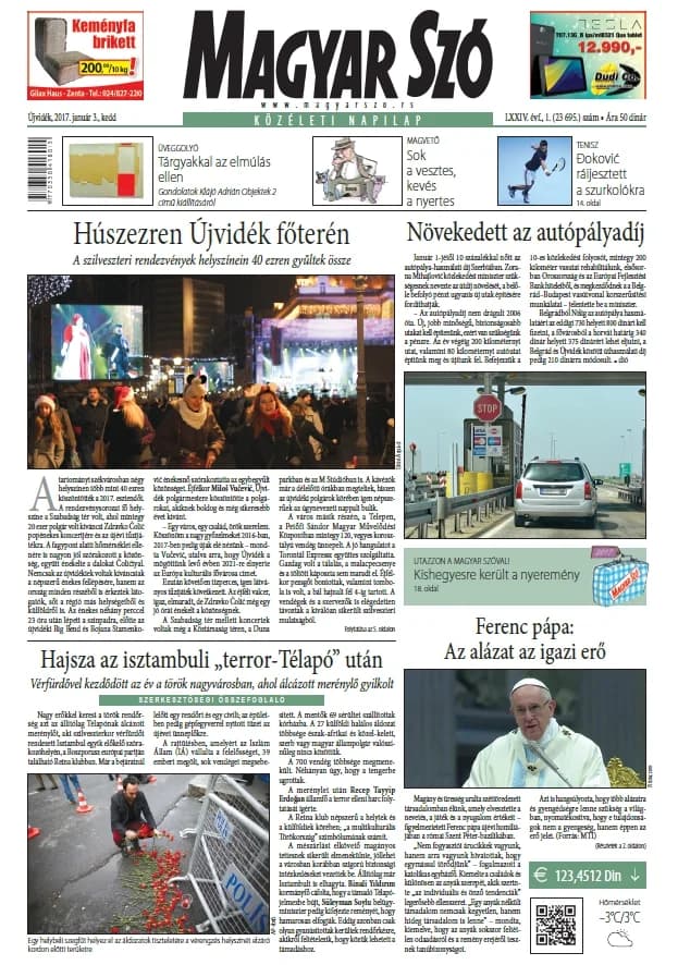 Magyar Szó, 74. évf. 2017. január 3. 1. sz. 1–20. oldal