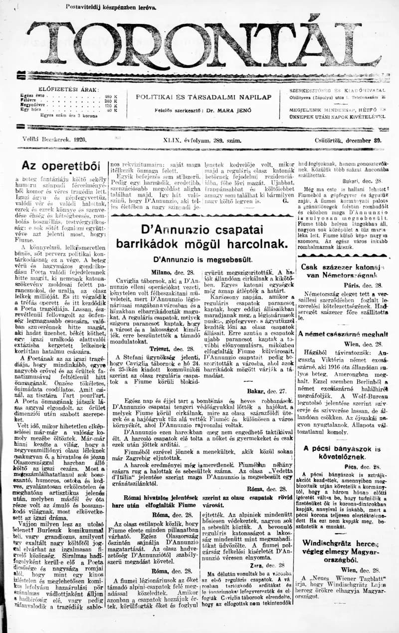 Torontál, 49. évf. 1920. december 30. 289. sz.