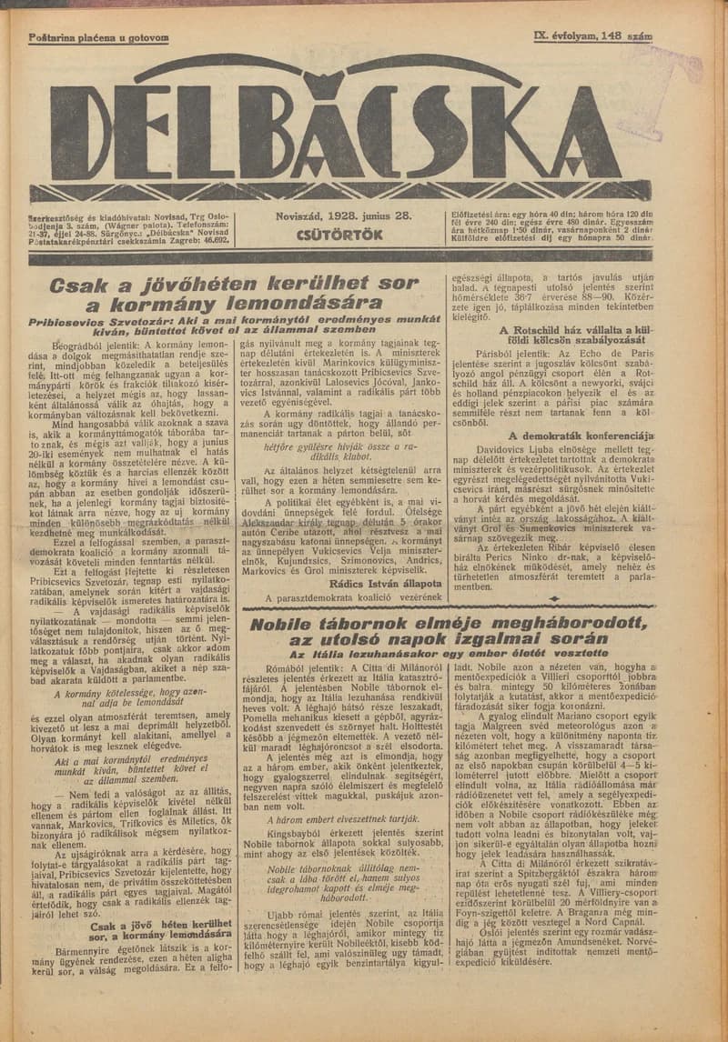 Délbácska, 9. évf. 1928. június 28. 148. sz.