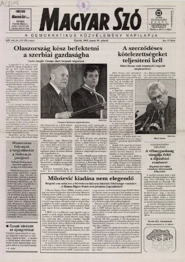Magyar Szó, 59. évf. 2002. január 18. 14. sz. 1–16. oldal