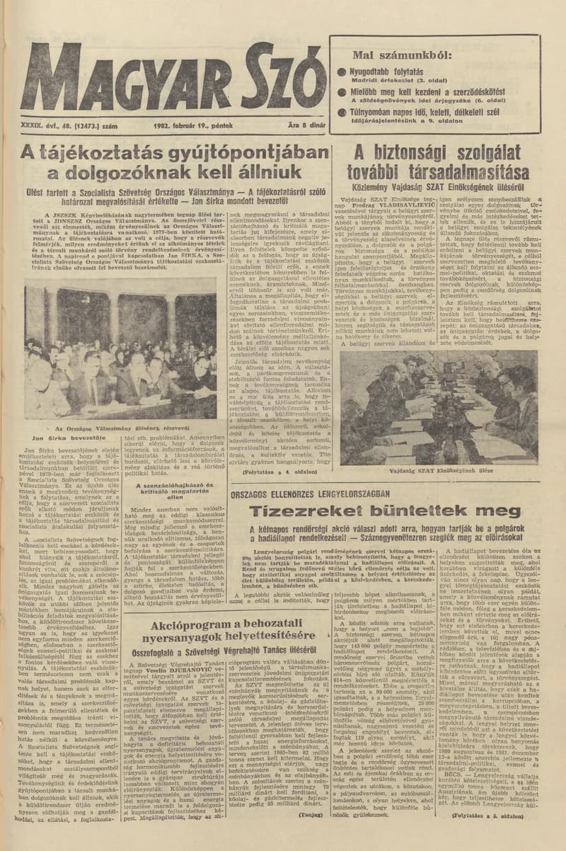 Magyar Szó, 39. évf. 1982. február 19. 48. sz. 1–20. oldal