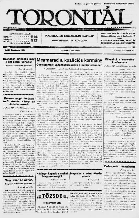 Torontál, 50. évf. 1921. november 27. 263. sz.