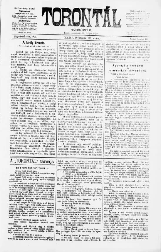 Torontál, 34. évf. 1905. június 20. 139. sz.