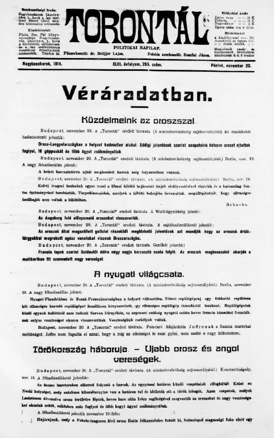 Torontál, 43. évf. 1914. november 20. 265. sz.