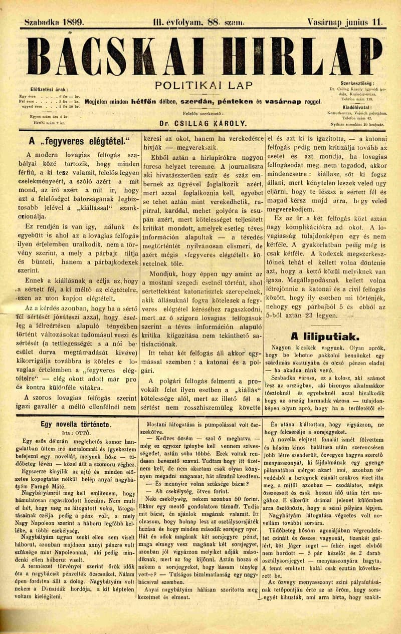 Bácskai Hirlap, 3. évf. 1899. június 11. 88. sz.