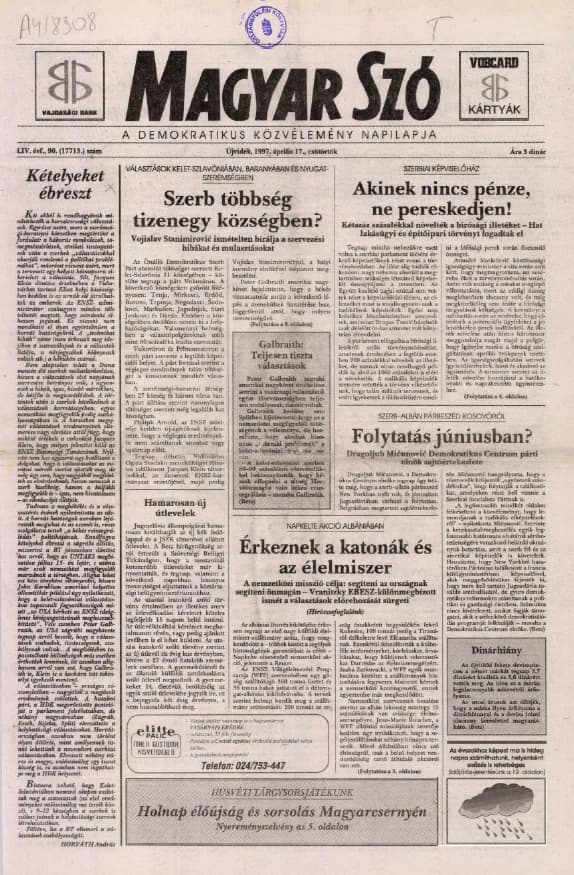 Magyar Szó, 54. évf. 1997. április 17. 90. sz. 1–16. oldal