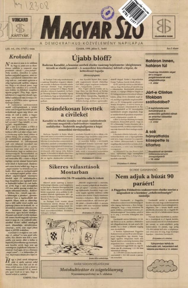 Magyar Szó, 53. évf. 1996. július 2. 154. sz. 1–16. oldal