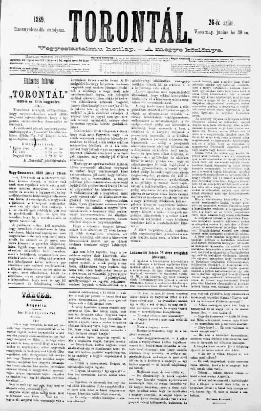 Torontál, 18. évf. 1889. június 30. 26. sz.