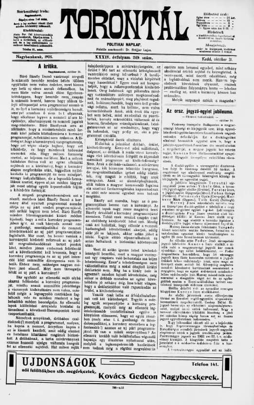 Torontál, 34. évf. 1905. október 31. 249. sz.