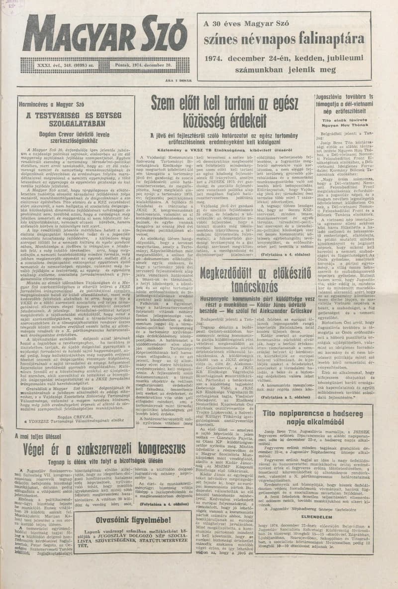 Magyar Szó, 31. évf. 1974. december 20. 348. sz. 1–20. oldal