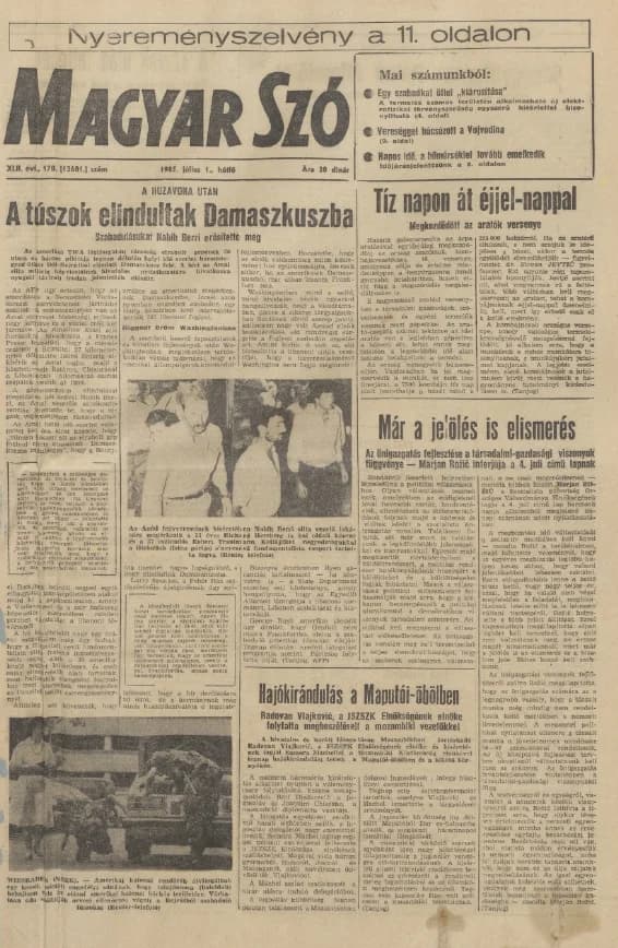 Magyar Szó, 42. évf. 1985. július 1. 178. sz. 1–16. oldal