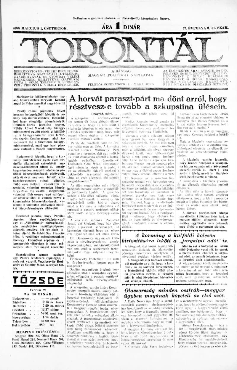 Torontál, 57. évf. 1928. március 1. 51. sz.