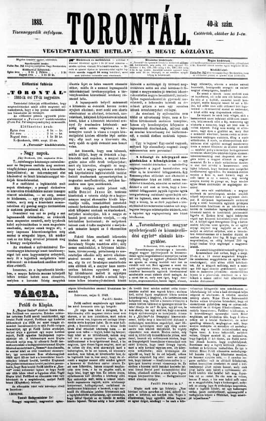 Torontál, 14. évf. 1885. október 1. 40. sz.