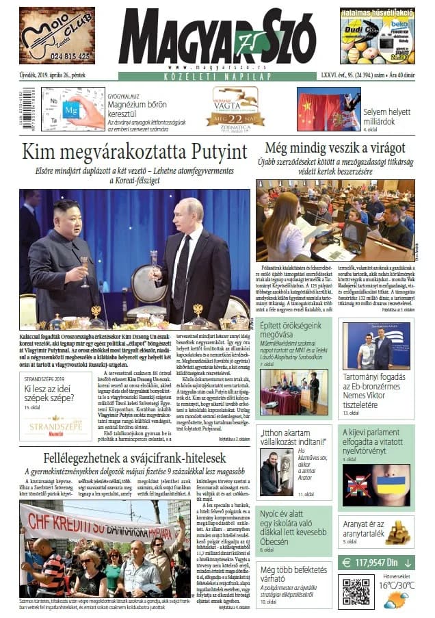 Magyar Szó, 76. évf. 2019. április 26. 95. sz. 1–16. oldal