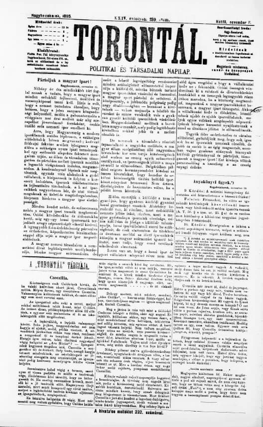Torontál, 24. évf. 1895. november 11. 259. sz.