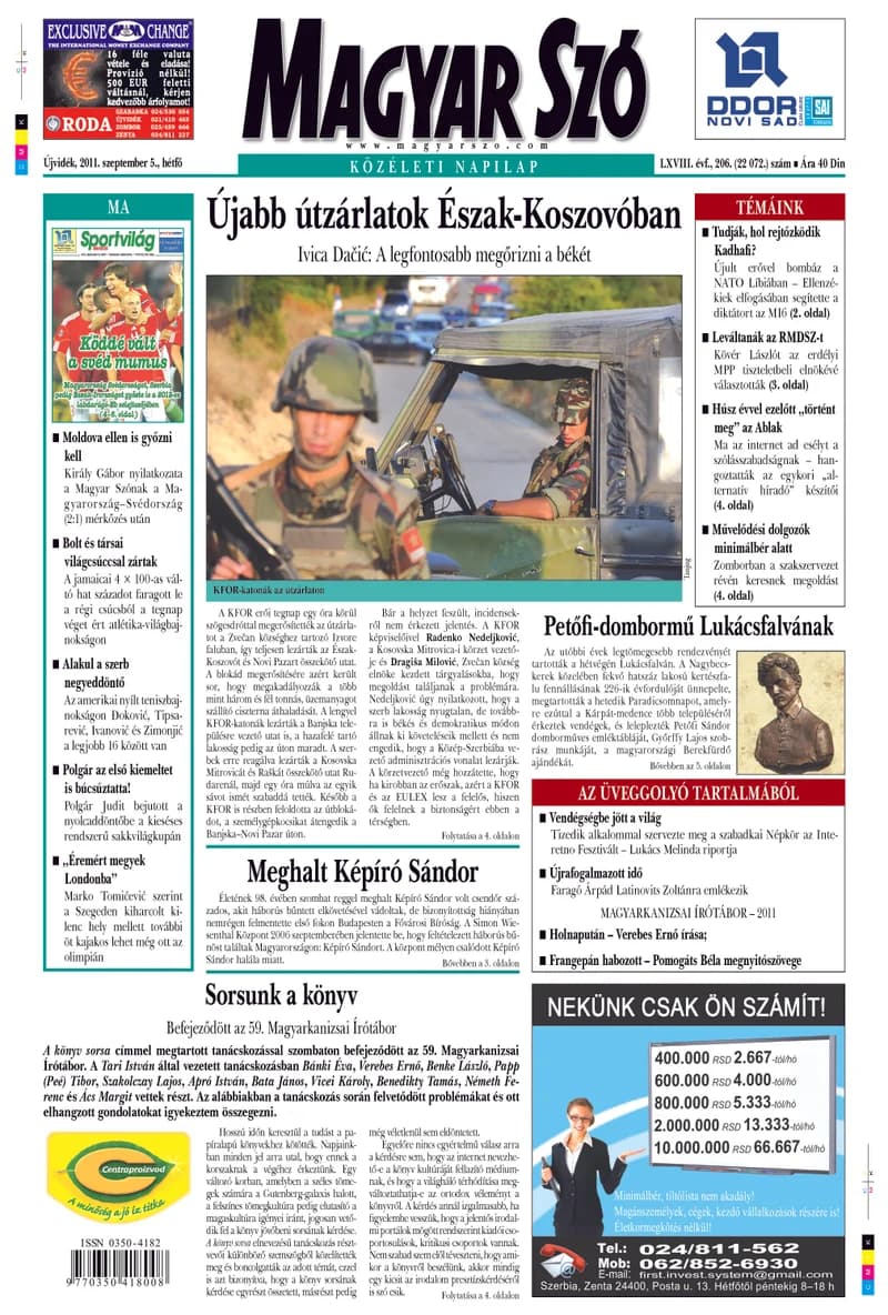 Magyar Szó, 68. évf. 2011. szeptember 5. 206. sz. 1–16. oldal