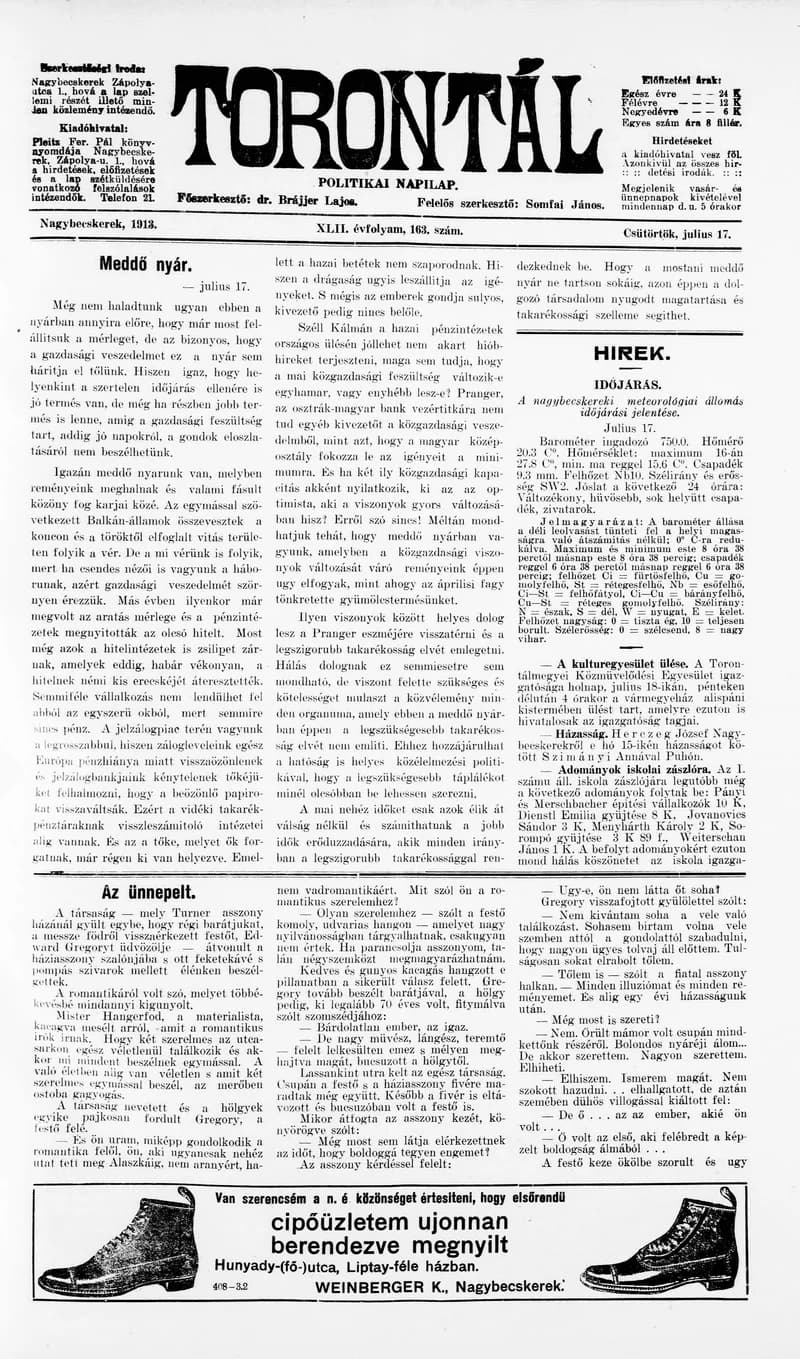 Torontál, 42. évf. 1913. július 17. 163. sz.