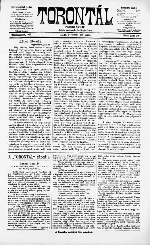 Torontál, 29. évf. 1900. július 20. 165. sz.
