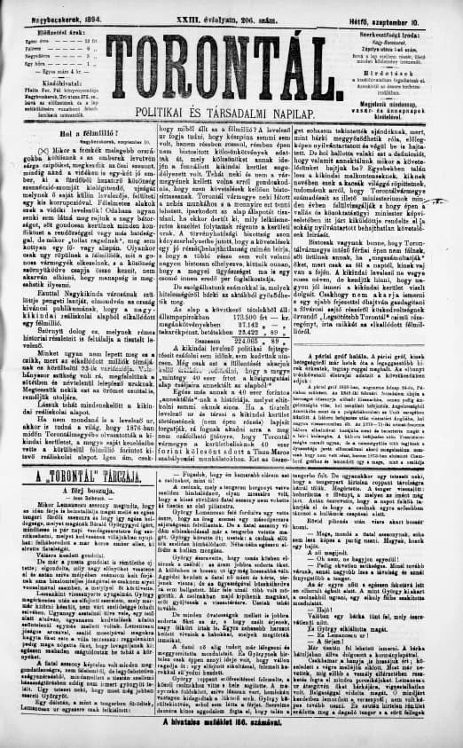 Torontál, 23. évf. 1894. szeptember 10. 206. sz.