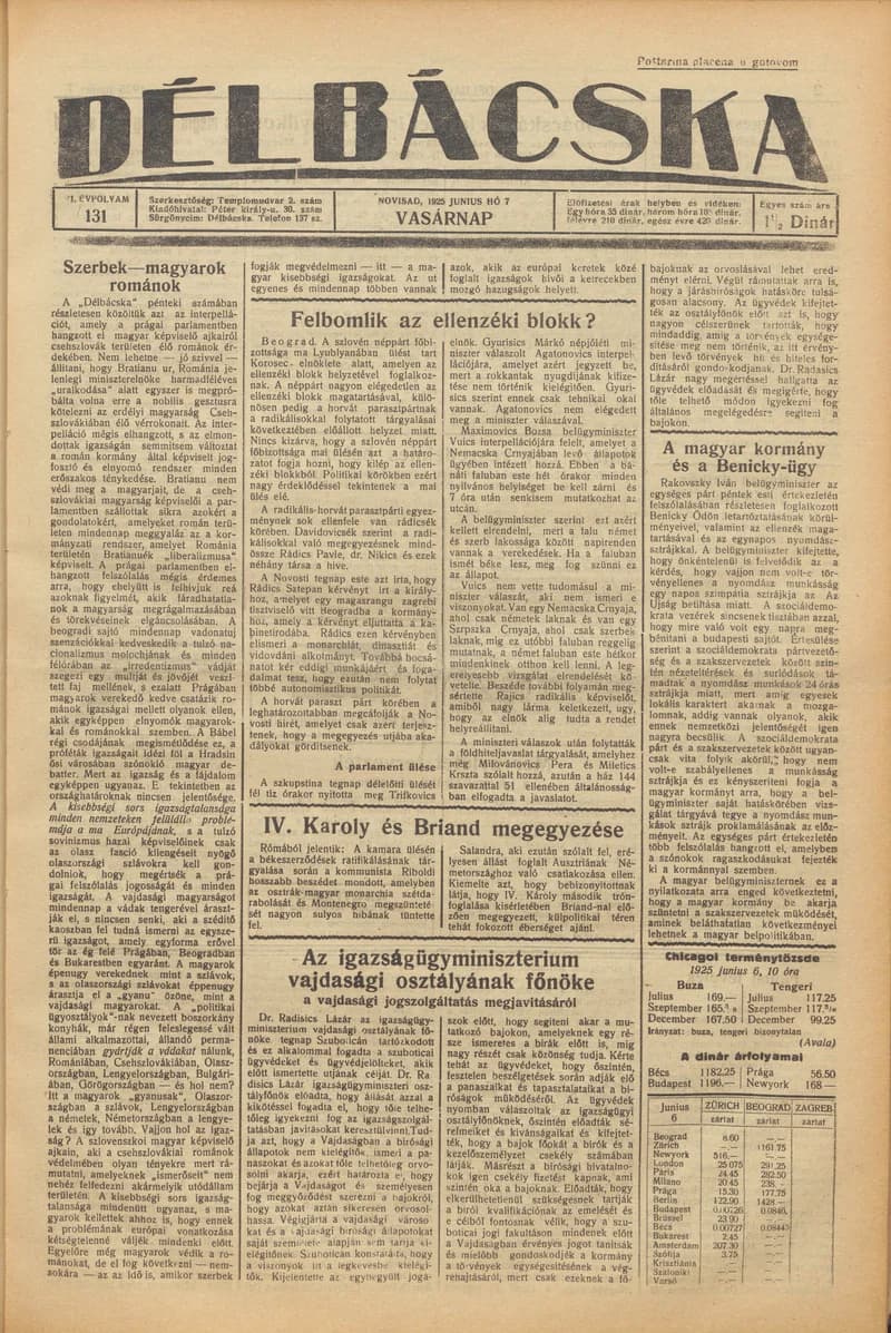 Délbácska, 6. évf. 1925. június 7. 131. sz.