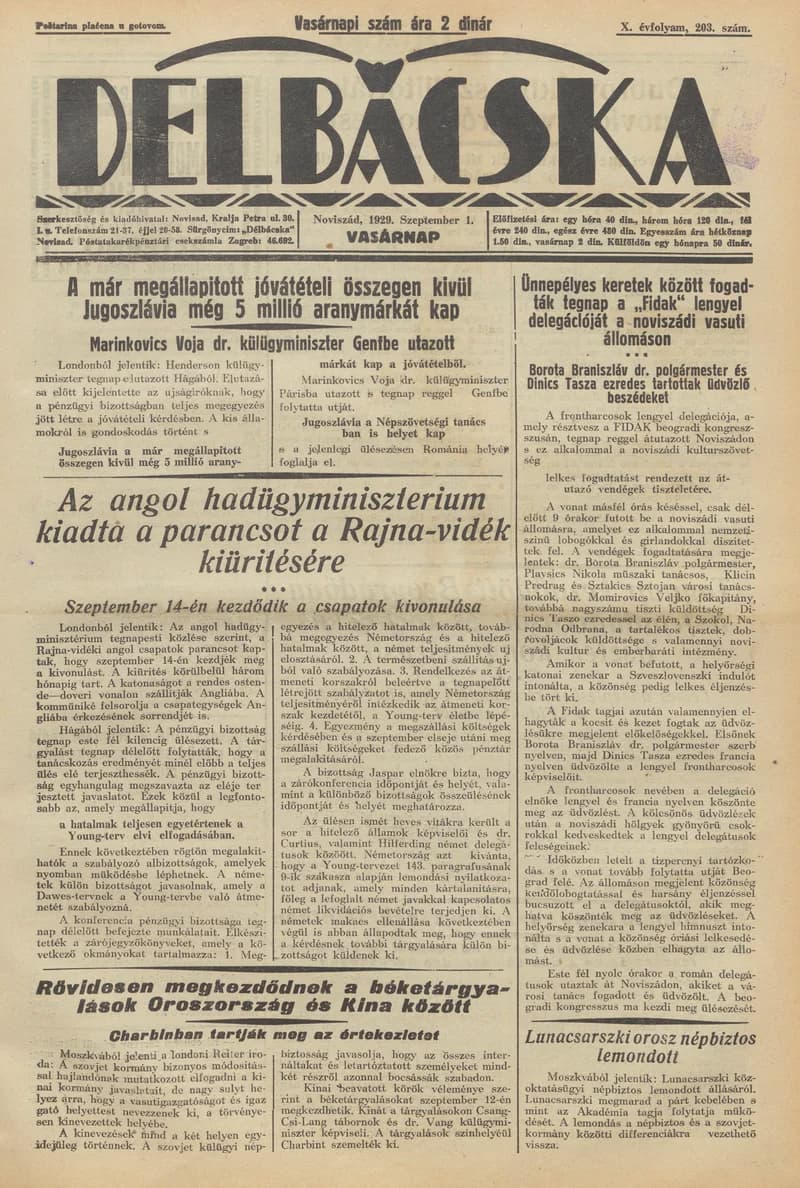 Délbácska, 10. évf. 1929. szeptember 1. 203. sz.