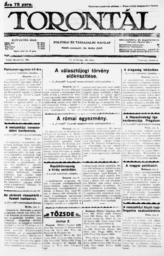 Torontál, 51. évf. 1922. június 4. 124. sz.