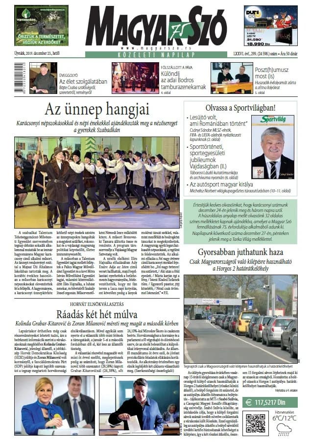 Magyar Szó, 76. évf. 2019. december 23. 299. sz. 1–12. oldal