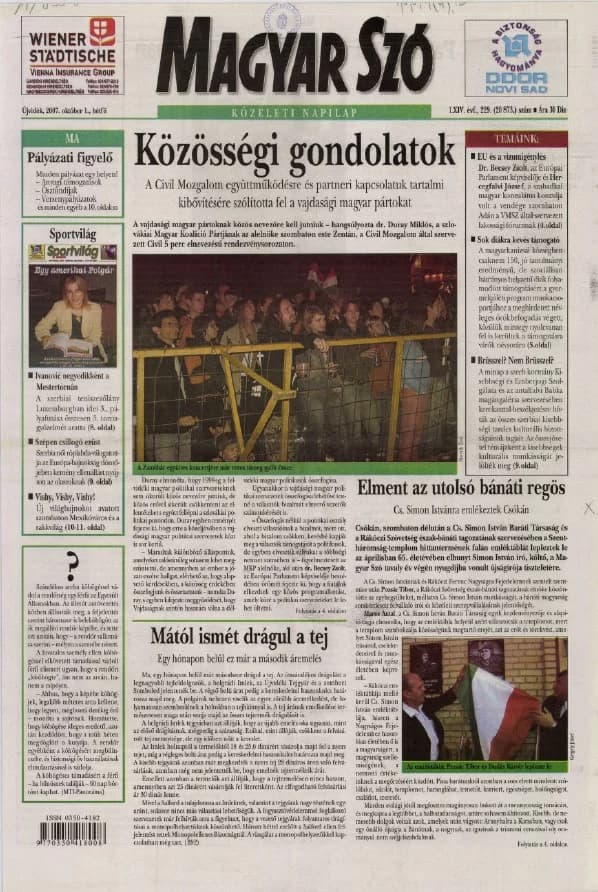 Magyar Szó, 64. évf. 2007. október 1. 229. sz. 1–12. oldal