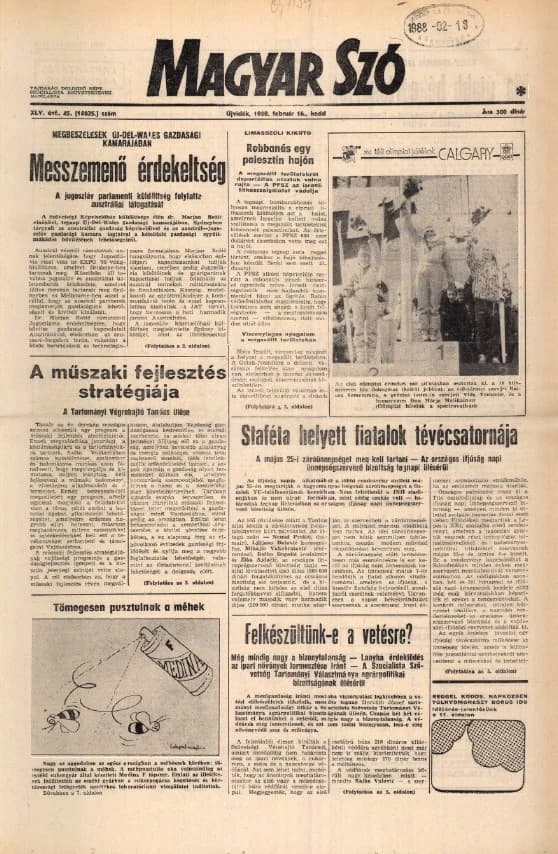 Magyar Szó, 45. évf. 1988. február 16. 45. sz. 1–20. oldal