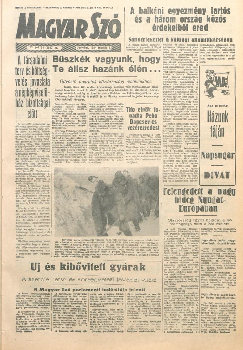 Magyar Szó, 11. évf. 1954. február 6. 34. sz. 1–12. oldal