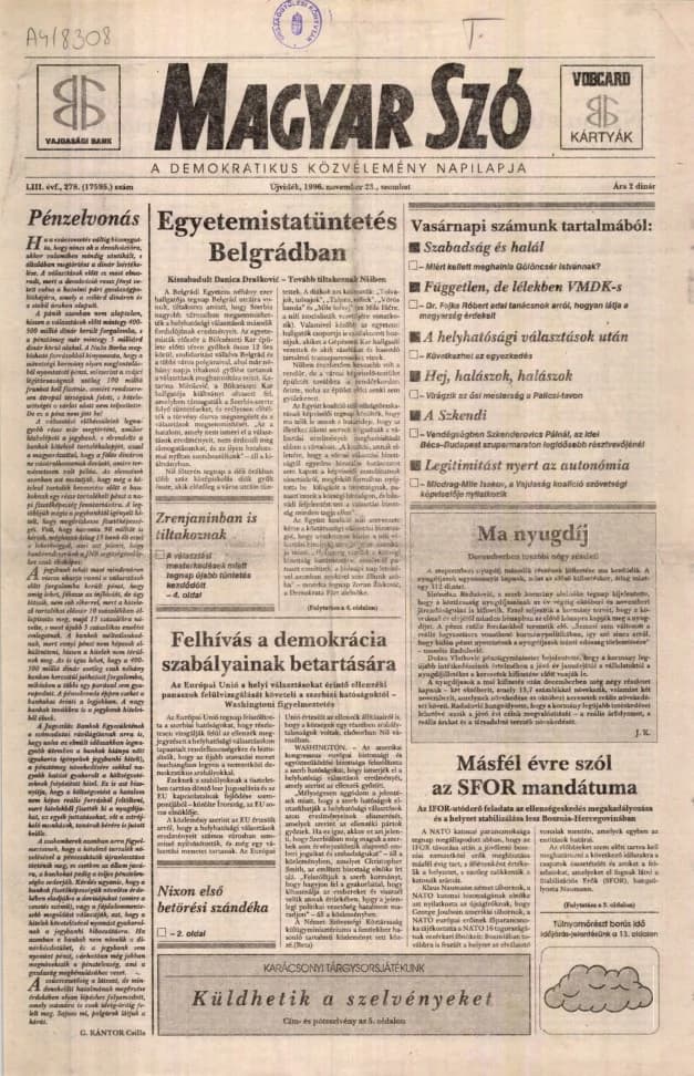 Magyar Szó, 53. évf. 1996. november 23. 278. sz. 1–16. oldal