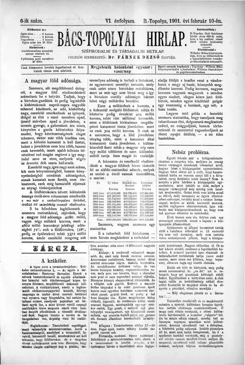 Bács-Topolyai Hirlap, 6. évf. 1901. február 10. 6. sz.