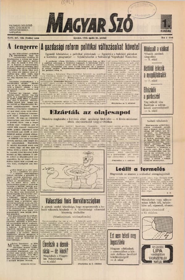 Magyar Szó, 47. évf. 1990. április 20. 108. sz. 1–20. oldal
