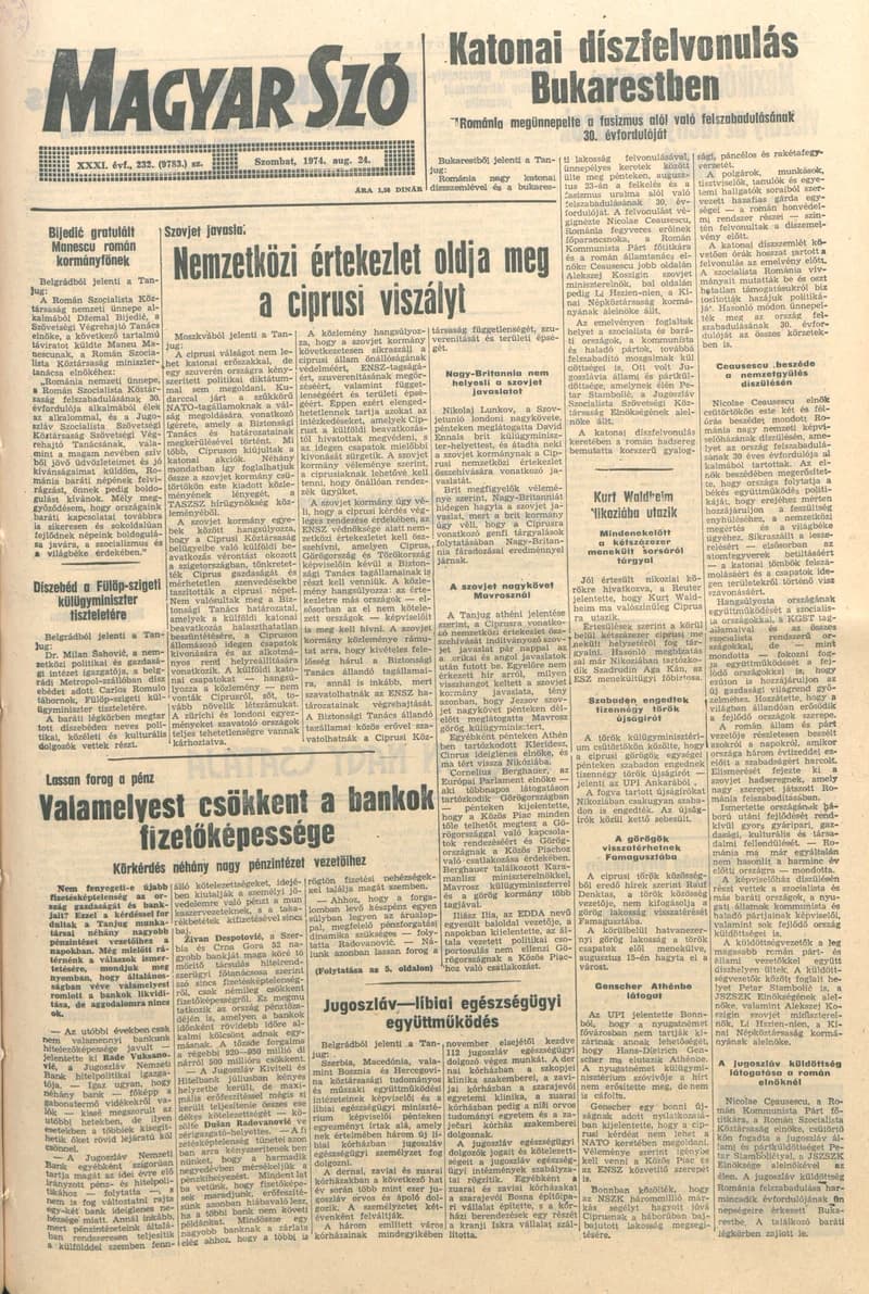 Magyar Szó, 31. évf. 1974. augusztus 24. 232. sz. 1–16. oldal