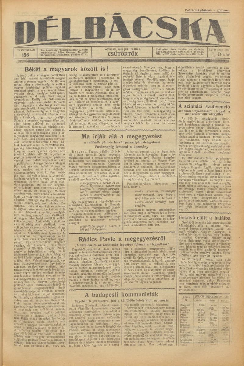 Délbácska, 6. évf. 1925. július 9. 156. sz.