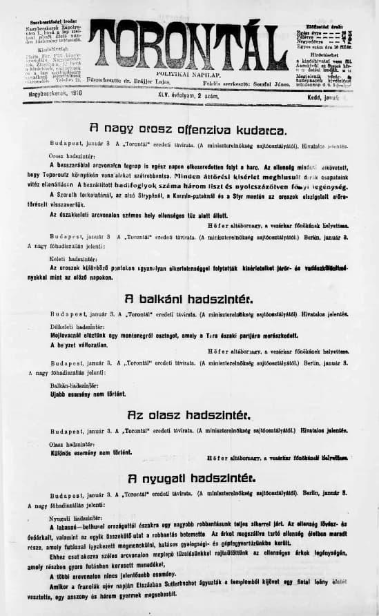 Torontál, 45. évf. 1916. január 4. 2. sz.